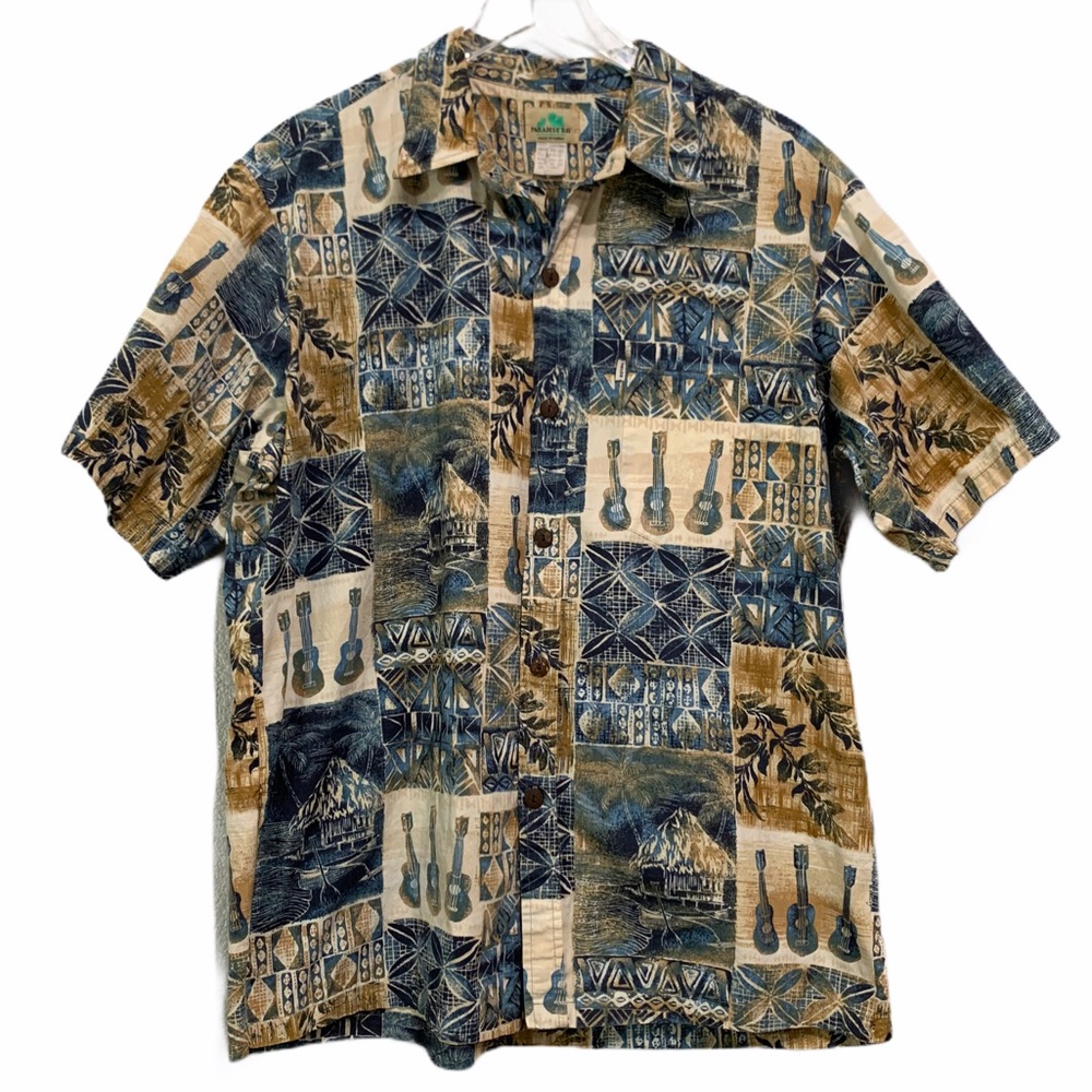Paradise Bay Men's Guitar Print Hawaiian Shirt
